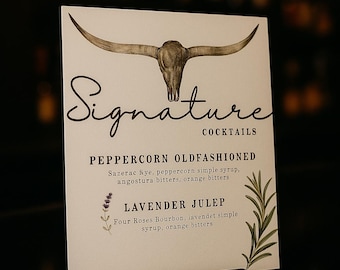 Personalized  Longhorn Cocktail Signage | Western-Ranch Theme