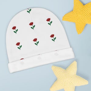 Floral Baby Beanie, Adorable Infant Hat, Perfect for Newborns, Baby Shower Gift, Everyday Wear, Springtime Accessory