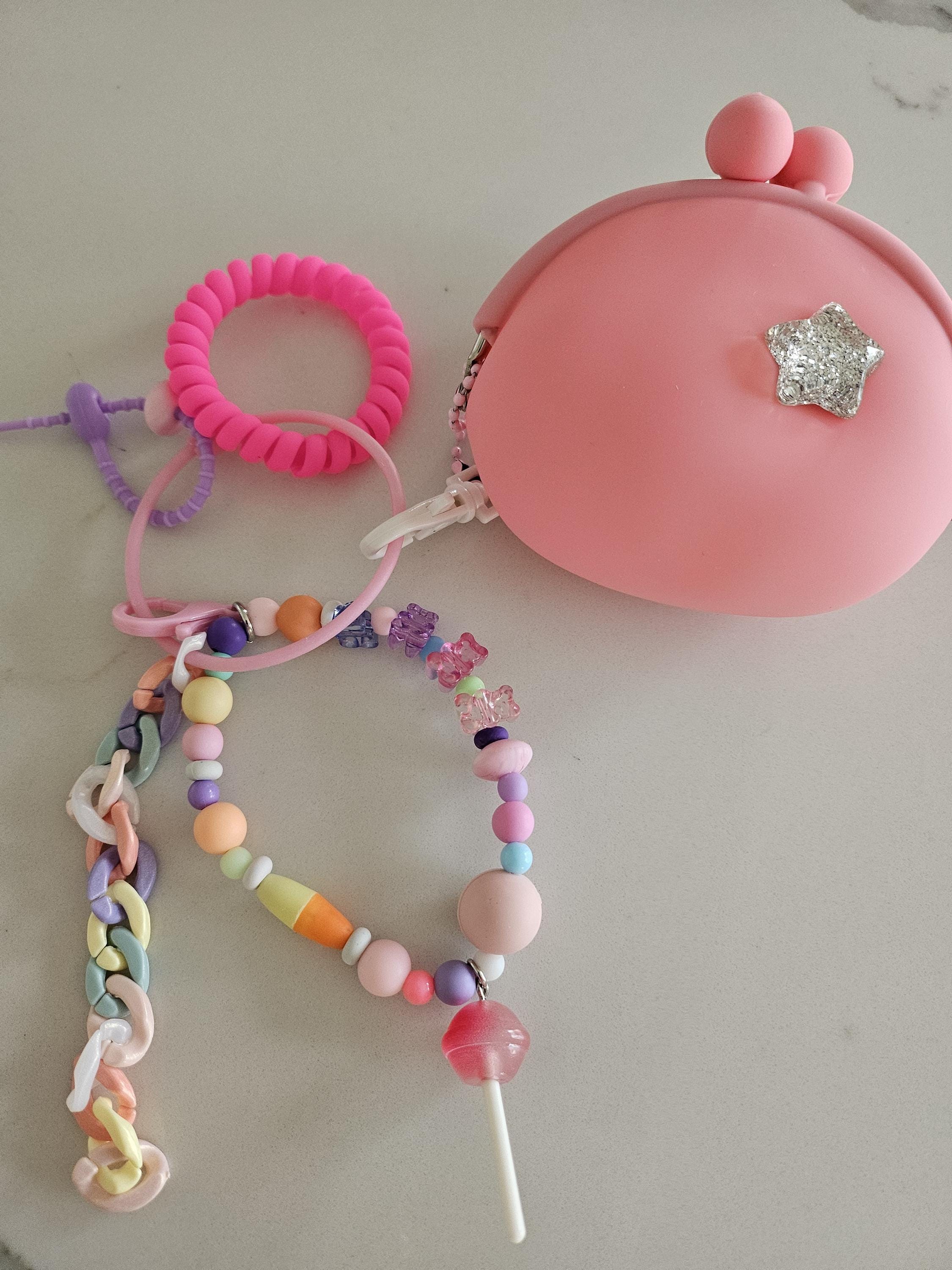 Kawaii silicone mini purse pen holder pink glitter desk decor
