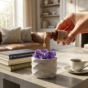 Rohes Amethystkristall-Ritualset mit Lavasteinen | Handgemachter Diffusor für ätherisches Öl aus Steinguss | Natürlicher Raumduft Dekor | Spirituelles Geschenk