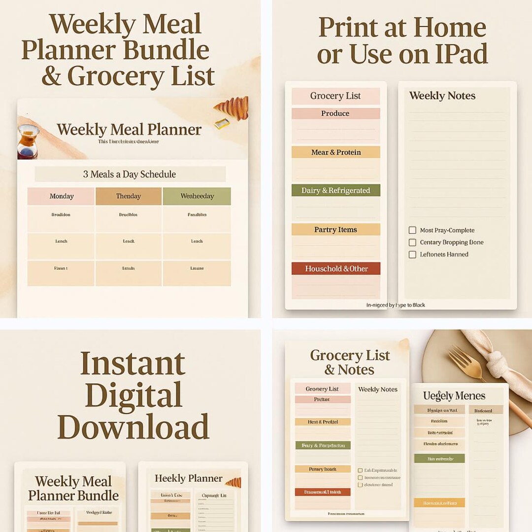 Meal Planner Bundle + Grocery List | Printable Weekly Food Planner PDF ...