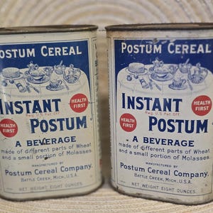 Vintage Postum Tins (Set of 2): 1940s Coffee Substitute Advertising Collectibles