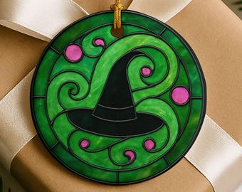 Wicked Ornament - Stained Glass Ceramic Christmas Ornament, Wicked Merch Inspired Musical Theatre Gift for Actor, Wicked Gift, Broadway Gift
