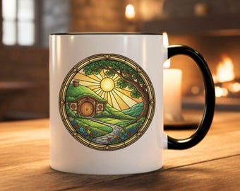 Lord of the Rings Inspired Mug - Stained Glass Coffee Cup, Hobbitcore Second Breakfast Gift