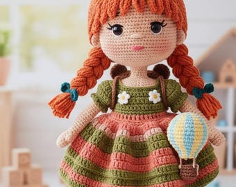 Crochet Girl Doll with Braids – Handmade Cotton Amigurumi Toy