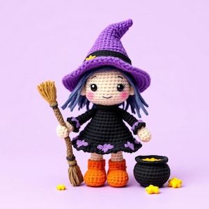 Muñeca bruja de crochet: Amigurumi de algodón hecho a mano para Halloween