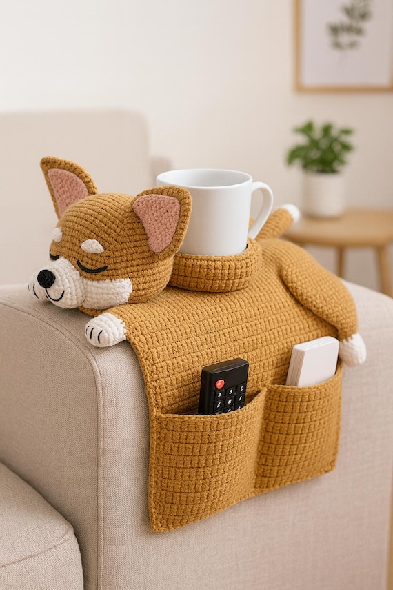 Corgi Couch Caddy Crochet Sofa Organizer Remote Holder Bedside