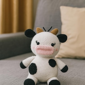 Handmade Crochet Cow Plushie: Soft Amigurumi Stuffed Animal