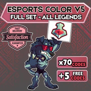 Brawlhalla ESports V6 Full Color Pack - All Legends (x70 Colors + 5 Bonus Codes)  - Instant Delivery [75 Codes Total]