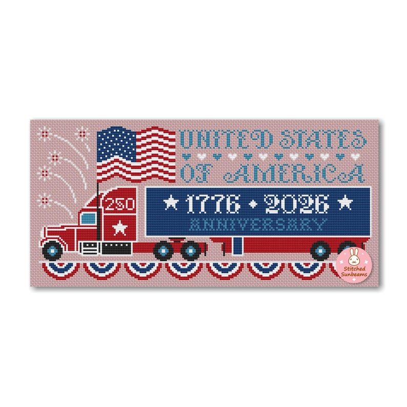 USA Anniversary Patriotic Cross Stitch Pattern: Truck 250 Years Independence Day (PDF Pattern) image 6
