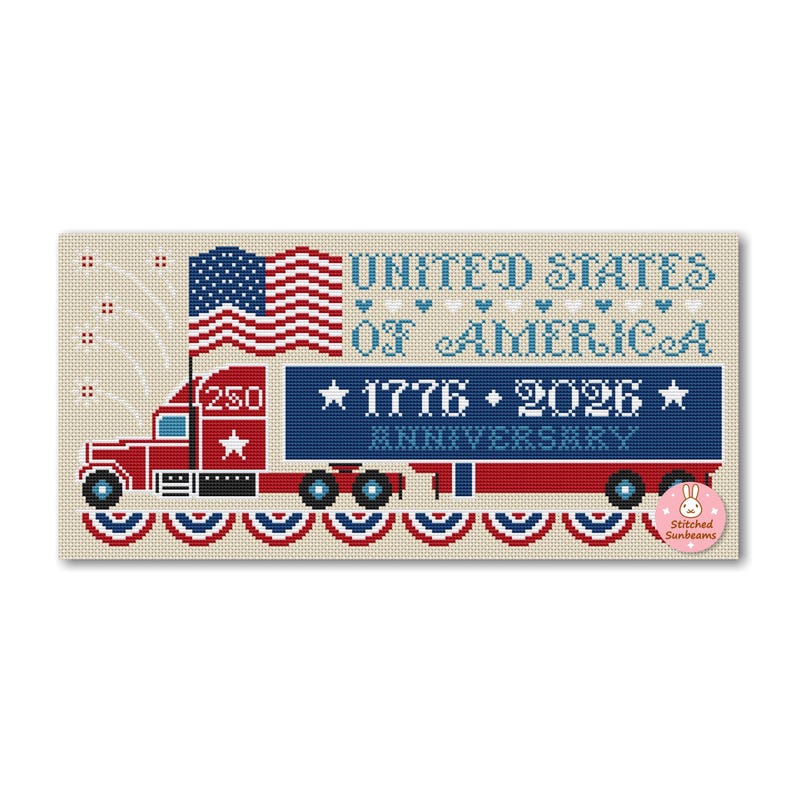 USA Anniversary Patriotic Cross Stitch Pattern: Truck 250 Years Independence Day (PDF Pattern) image 8