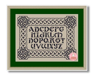 Celtic Alphabet Cross Stitch Pattern: Monochrome Font Sampler (PDF Pattern)