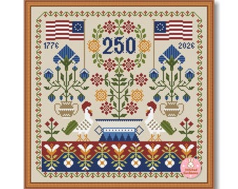 250 Years Cross Stitch Pattern: Independence Day Patriotic Sampler (PDF Pattern)