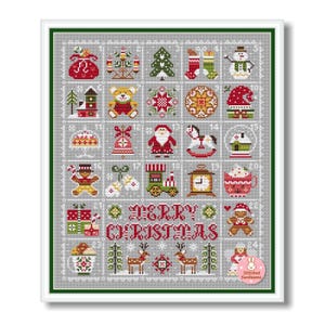 Christmas Advent Calendar Cross stitch pattern Winter Advent sampler 25 days Cross stitch primitive Christmas gift Stitching every day