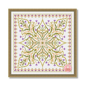Floral Ornament Cross Stitch Pattern: Needlework Sampler Primitive for Pillow (PDF Pattern)