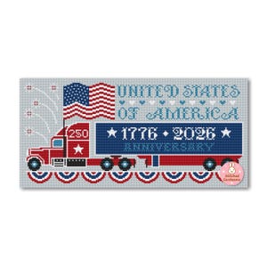 USA Anniversary Patriotic Cross Stitch Pattern: Truck 250 Years Independence Day (PDF Pattern) image 5