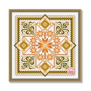 Floral Ornament #3 Cross Stitch Pattern: Needlework Sampler Primitive for Pillow (PDF Pattern)
