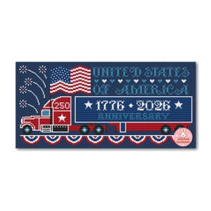 USA Anniversary Patriotic Cross Stitch Pattern: Truck 250 Years Independence Day (PDF Pattern) image 9