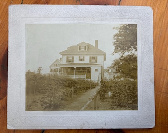 Set of two house photos. Antique Mounted Photos - Black and White - Decorative Backings