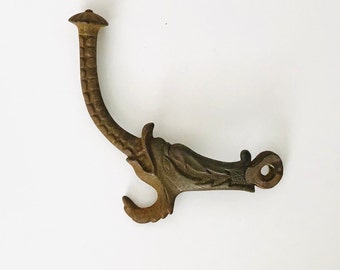 Antique Cast Iron Koi Fish Coat Hat Wall Hook Ornate Original Metal Wall Rusty Architectural Salvage