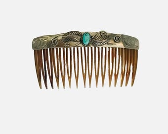 Vintage Navajo Sterling Silver Turquoise Hair Comb Native American
