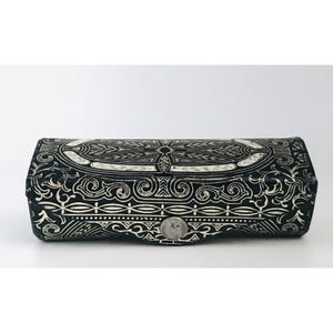 Vintage Fiocchi Art Deco Lipstick Case Italy Mirror Red Interior Black Silver Ornate Design Lipstick Holder Make Up Mirror