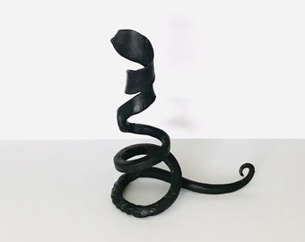 Primitive Wrought Iron Spiral Candle Holder Courting Candle Style Coiled 6" Gothic Black Metal Metalware Antique