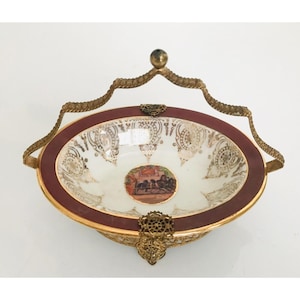 Victoriaanse Quo Vadis-notenschaal gouden metalen mandhandvat OPCO Syracuse Vintage USA