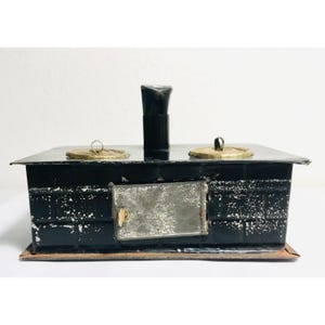 Antique German Tin Dollhouse Miniature Stove Base Early 1900 Toy Kitchen Germany Metal Doll Furniture Kitchen Oven Black