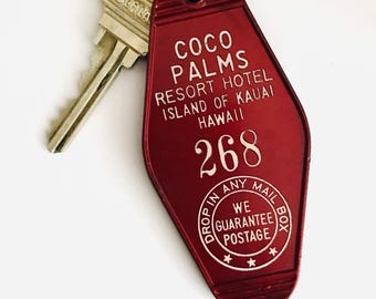 Chiave e portachiavi vintage del Coco Palms Resort Hotel, Hawaii, USA, originale n. 268