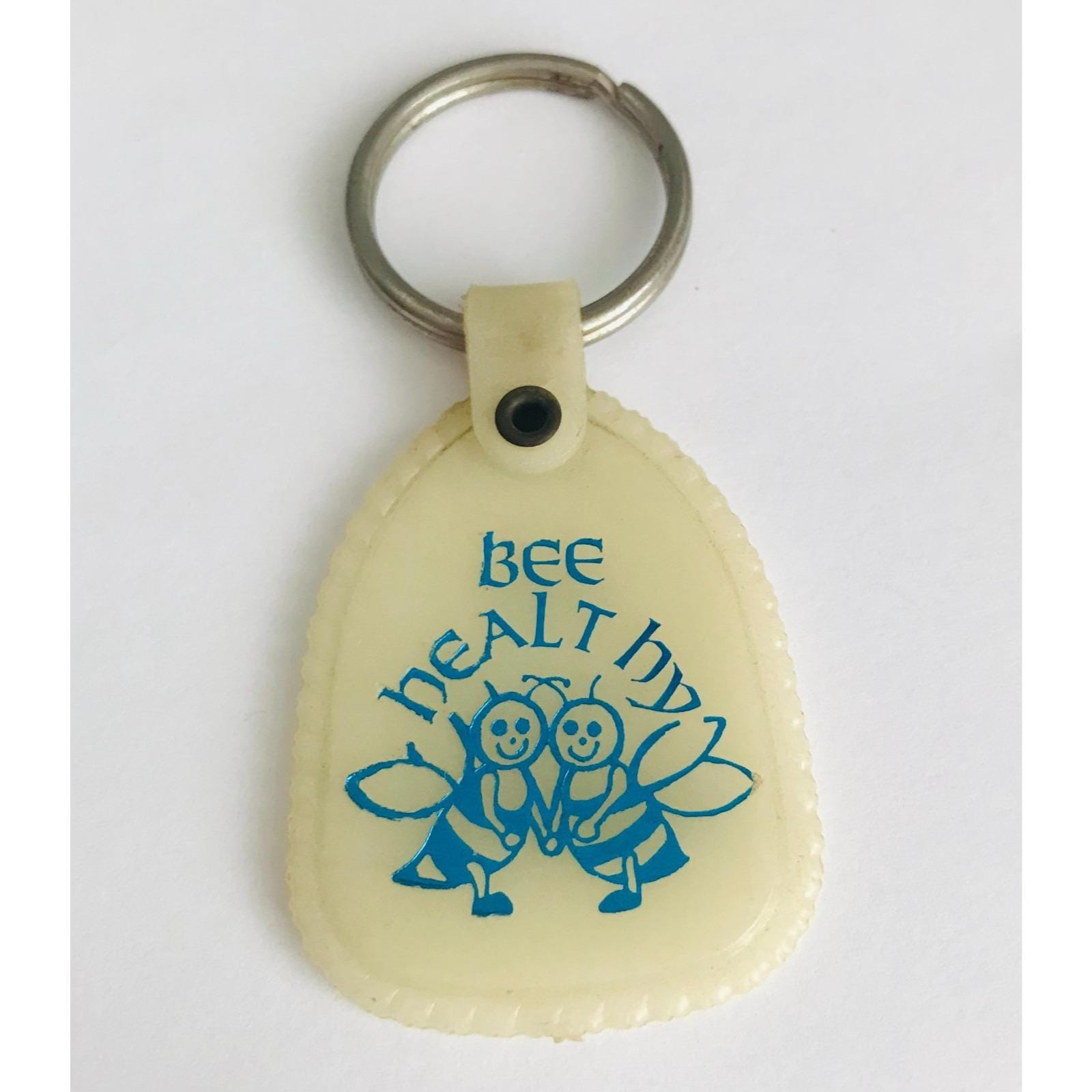 Vintage Bee Healthy Eat Your Honey Keychain Keyring Tag Fob Glows USA Original