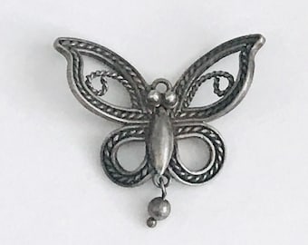 Broche de mariposa vintage de plata de ley