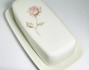 Vintage Butterdose Siracuse Restaurant Ware Rose auf Creme Keramik