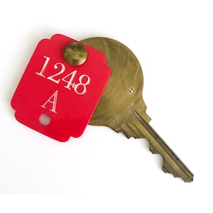 Vintage Brass Hotel Key & Fob #1248A Red Acrylic Large Key Original USA Motels Inns