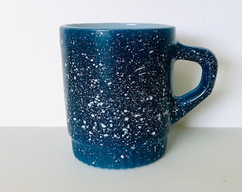 Vintage Anchor Hocking FIRE KING Blue Granite Ware Speckled Coffee Mug USA