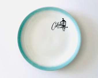 Vintage 1960s Colonial at Lynnfield Golf Resort Restaurant Ware Plate Logo Blue Airbrushed Rim Shenango China USA