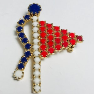 Vintage Rhinestone American Flag Brooch Pin Estate Jewelry Triangle Shape Unique Patriotic July USA