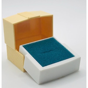 Vintage Celluloid Ring Presentation Box Jewelry Gift Box Blue Insert USA White and Beige Cream Colored Square