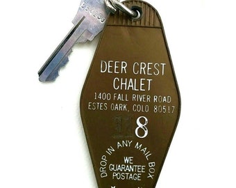 Vtg Deer Crest Chalet Estes Park Colorado Hotel Key Fob Room 8 Rocky Mountains Rockies Vintage Authentic Original