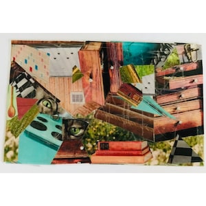 Original Art Collage &quot;Stove&quot; Postcard Handmade Artist Signed OOAK Paper 5.5&quot;