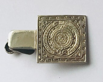 Sterling Mexico Aztec Calendar Tie Clip Square Vintage Accessories Mexican Symbols Historic Native