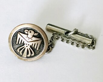 Sterling Silver Native American Thunderbird Symbol Tie Pin Tie Tack & Chain