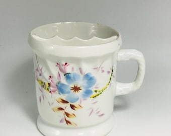Antique Double Crown Germany Ceramic Mustache Mug Cup Victorian Floral White