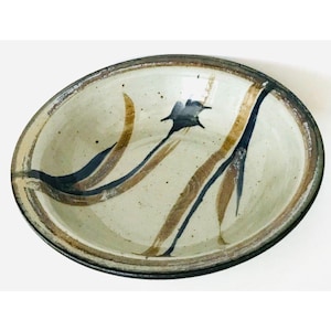 Stoneware Studio Pottery Serving Bowl Abstract Iris Floral Artisan Made 9.5 Inch Fruit Bowl Ceramic