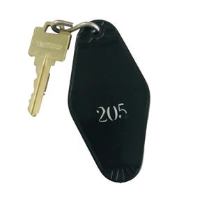 Vintage Hotel Key & Fob #205 Original USA Black Plastic Diamond Shaped No Location No Name