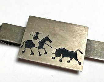 Vintage Taxco Mexican Sterling Silver Tie Bar Bull Fighter Matador Hand Crafted Mexico Marked