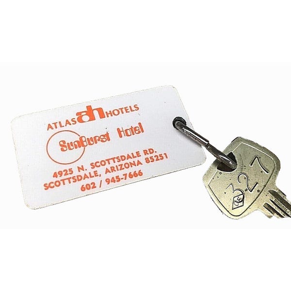 Vintage Sunburst Hotel Scottsdale AZ Key & Fob 327 Atlas Hotels AH Arizona USA Original