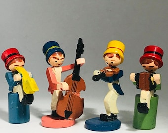 4 Vintage Erzgebirge Wooden Musician Figurines Japan