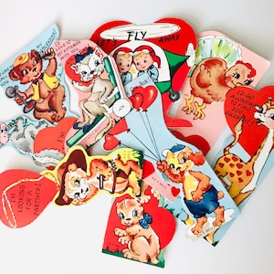 9 cartes vintage Saint-Valentin des années 1950, variété de papiers, neufs, anciens, éphémères, amour, thème original des animaux, lot vacances, États-Unis