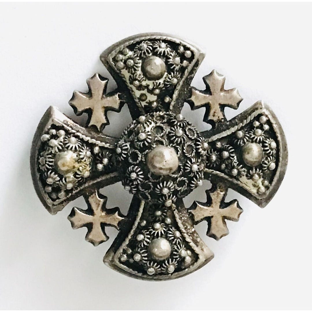 Antique Vintage Maltese Crusader Cross Sterling Silver Brooch Pin ...